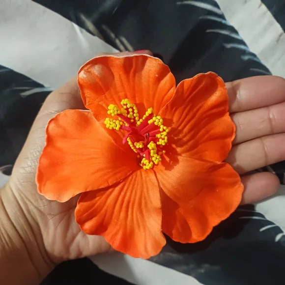 Women Orange Tropical Flower Foam Hair Clip - Picture 2 of 6